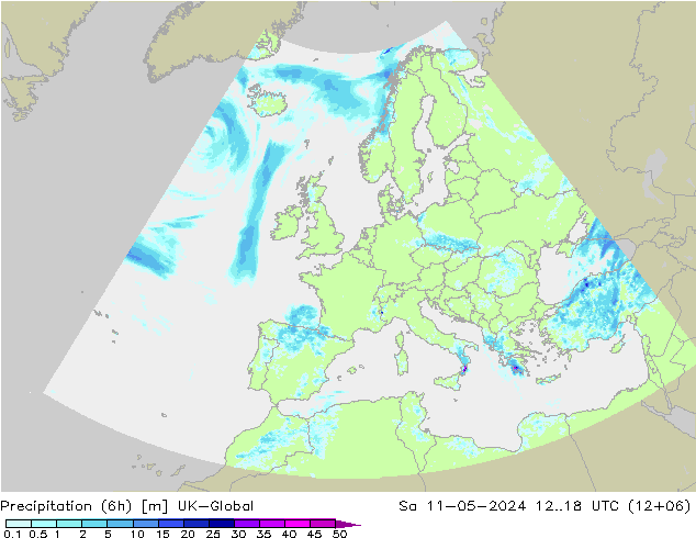 Precipitación (6h) UK-Global sáb 11.05.2024 18 UTC