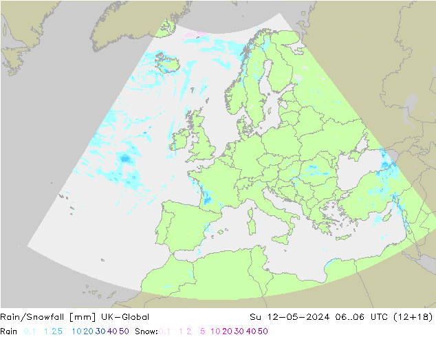 Rain/Snowfall UK-Global Paz 12.05.2024 06 UTC