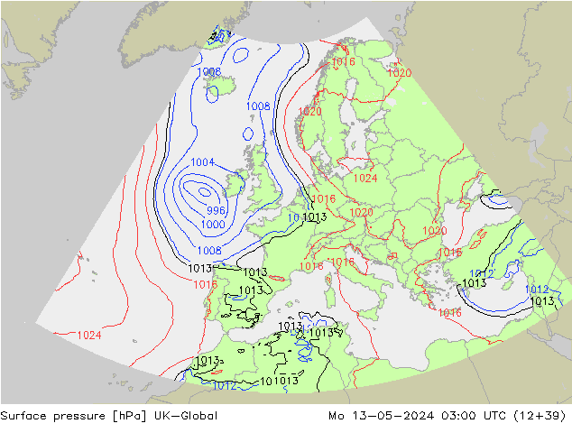 Atmosférický tlak UK-Global Po 13.05.2024 03 UTC