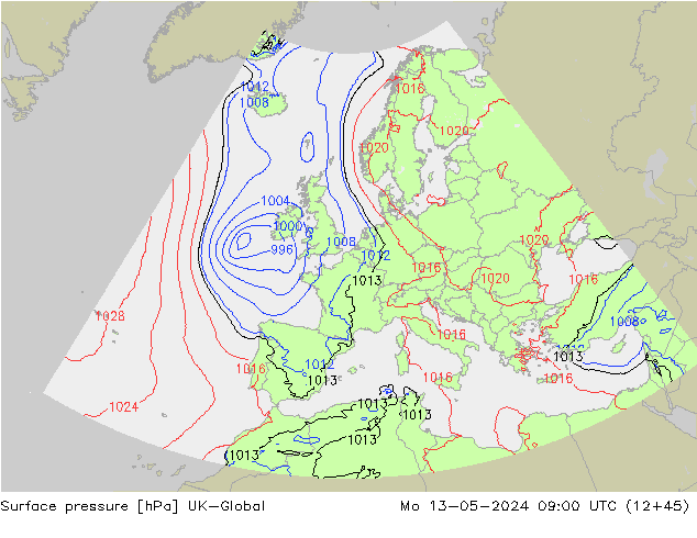 Luchtdruk (Grond) UK-Global ma 13.05.2024 09 UTC
