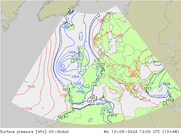 pressão do solo UK-Global Seg 13.05.2024 12 UTC