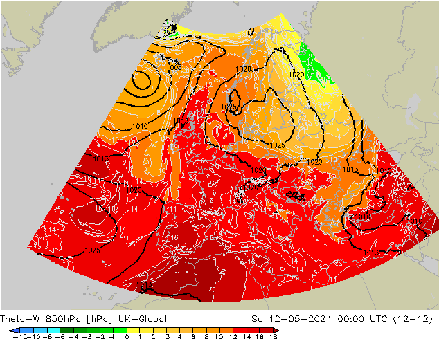 Theta-W 850hPa UK-Global So 12.05.2024 00 UTC