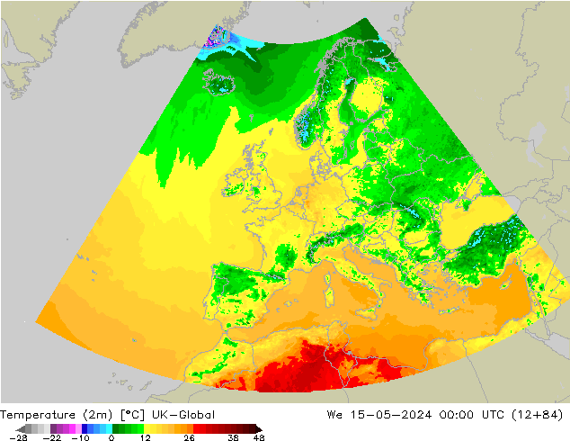 Temperatuurkaart (2m) UK-Global wo 15.05.2024 00 UTC