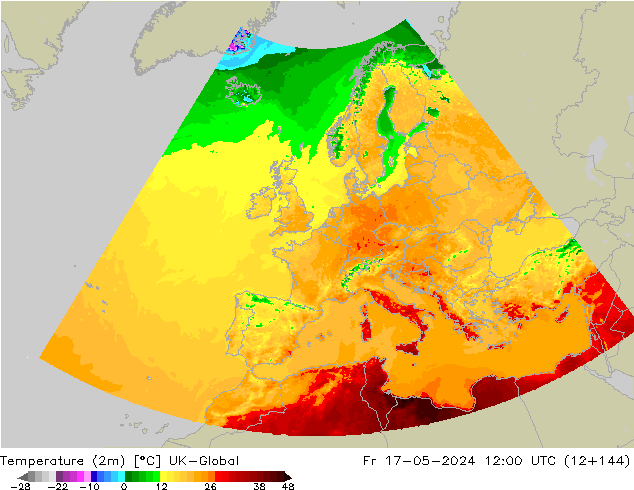 Temperature (2m) UK-Global Pá 17.05.2024 12 UTC