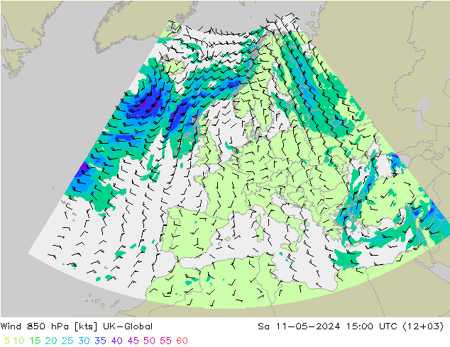 风 850 hPa UK-Global 星期六 11.05.2024 15 UTC