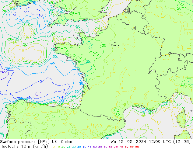 Isotaca (kph) UK-Global mié 15.05.2024 12 UTC
