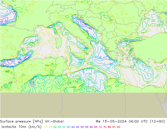 Isotachs (kph) UK-Global We 15.05.2024 06 UTC