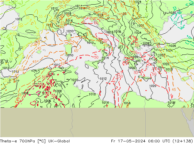 Theta-e 700hPa UK-Global  17.05.2024 06 UTC