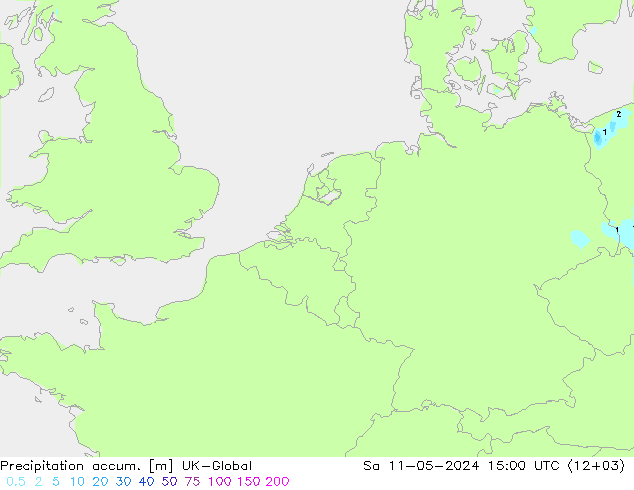 Precipitation accum. UK-Global Sáb 11.05.2024 15 UTC