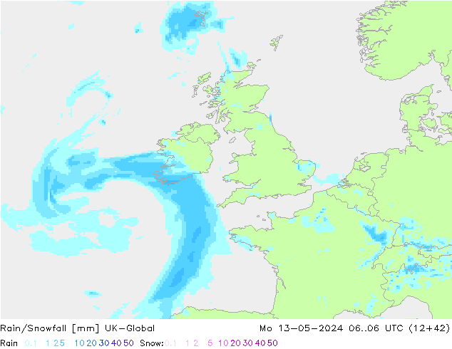 Rain/Snowfall UK-Global Mo 13.05.2024 06 UTC