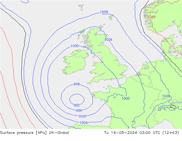 Atmosférický tlak UK-Global Út 14.05.2024 03 UTC