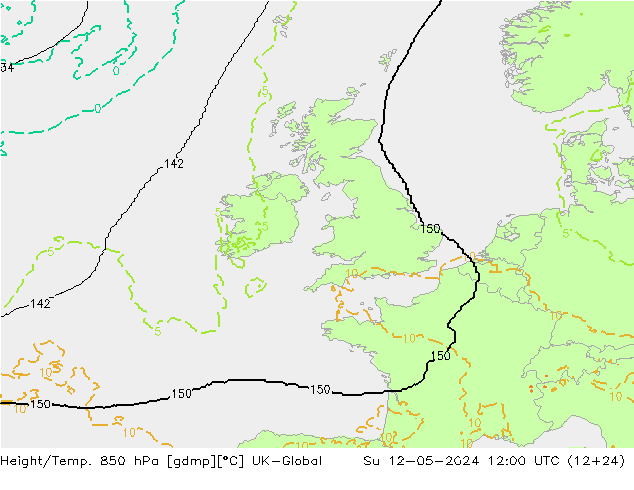 Geop./Temp. 850 hPa UK-Global dom 12.05.2024 12 UTC