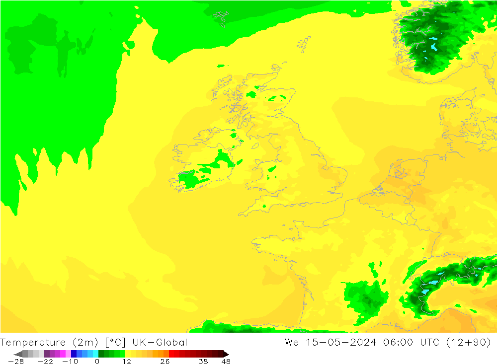 Temperatura (2m) UK-Global Qua 15.05.2024 06 UTC