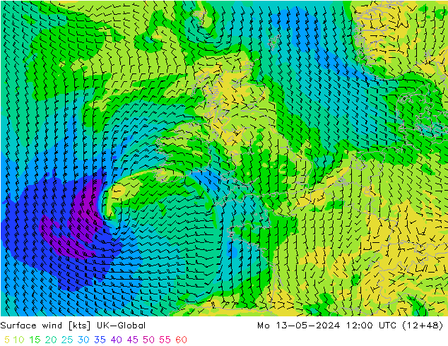 Wind 10 m UK-Global ma 13.05.2024 12 UTC