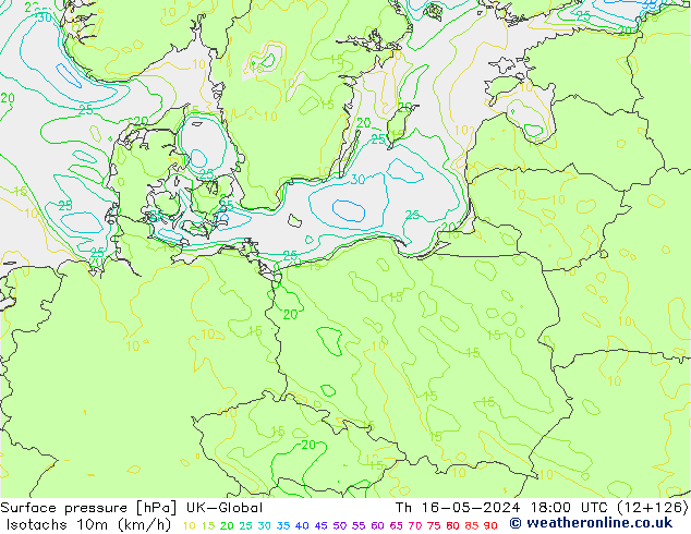 Izotacha (km/godz) UK-Global czw. 16.05.2024 18 UTC