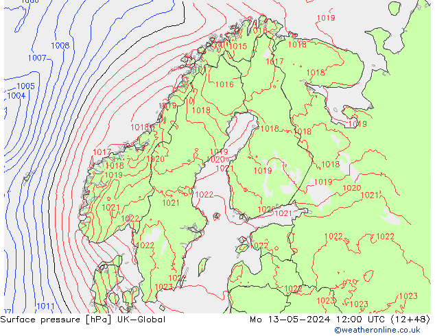 pressão do solo UK-Global Seg 13.05.2024 12 UTC