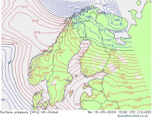 pression de l'air UK-Global mer 15.05.2024 12 UTC