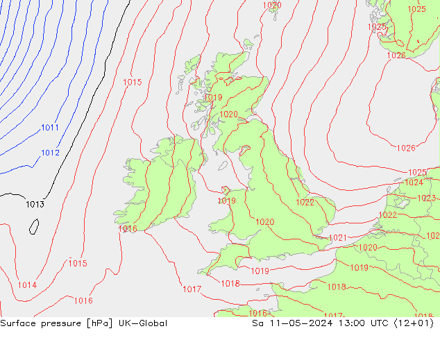 Atmosférický tlak UK-Global So 11.05.2024 13 UTC