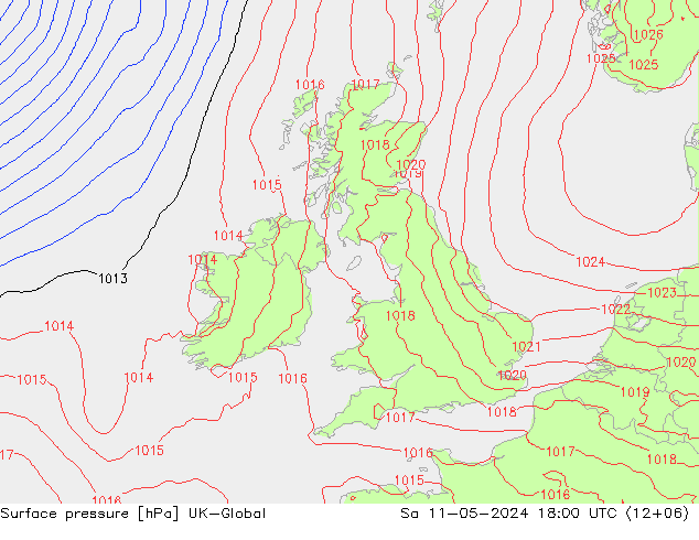 地面气压 UK-Global 星期六 11.05.2024 18 UTC
