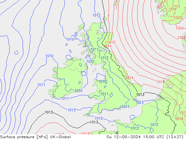 Pressione al suolo UK-Global dom 12.05.2024 15 UTC
