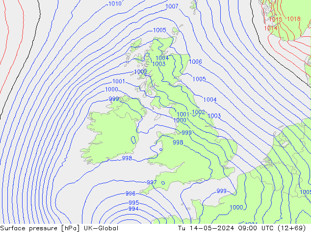 Pressione al suolo UK-Global mar 14.05.2024 09 UTC