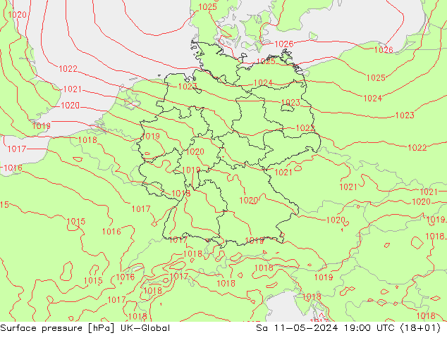 Surface pressure UK-Global Sa 11.05.2024 19 UTC