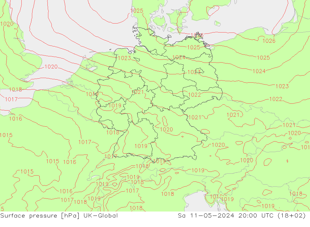 地面气压 UK-Global 星期六 11.05.2024 20 UTC