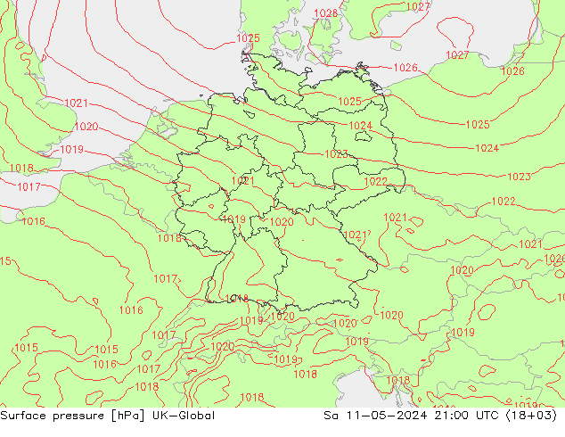 Surface pressure UK-Global Sa 11.05.2024 21 UTC
