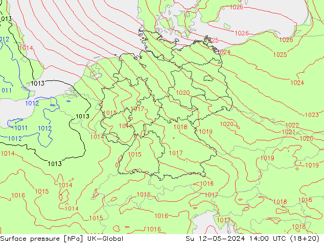 Surface pressure UK-Global Su 12.05.2024 14 UTC