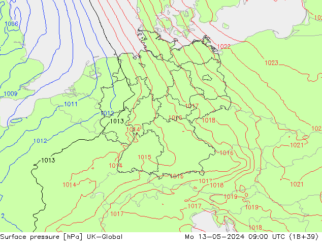 pressão do solo UK-Global Seg 13.05.2024 09 UTC