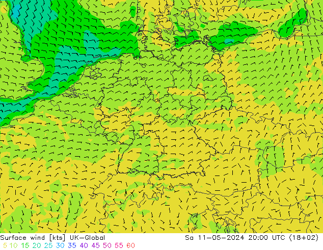 风 10 米 UK-Global 星期六 11.05.2024 20 UTC