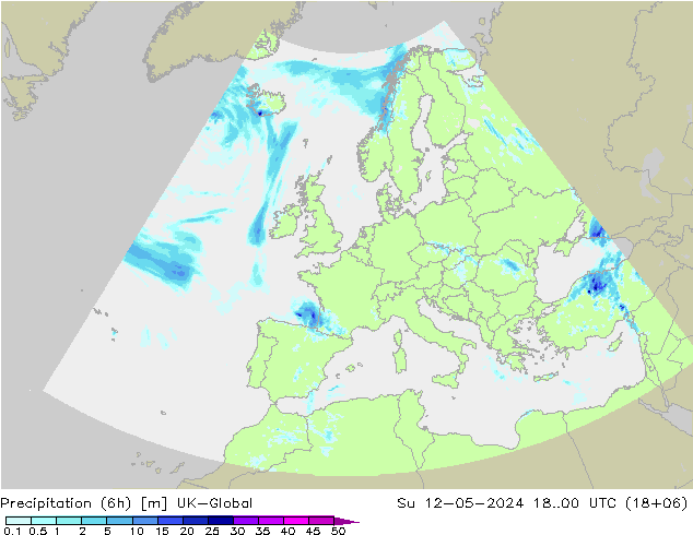 降水量 (6h) UK-Global 星期日 12.05.2024 00 UTC