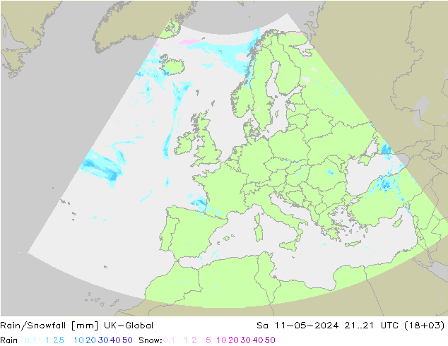 Rain/Snowfall UK-Global 星期六 11.05.2024 21 UTC