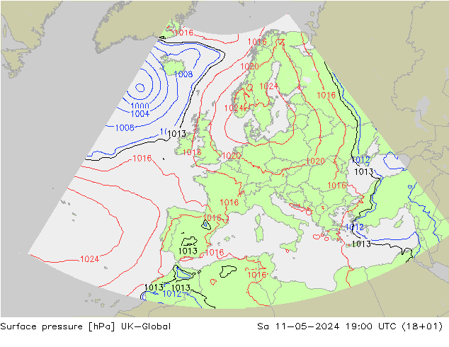 地面气压 UK-Global 星期六 11.05.2024 19 UTC