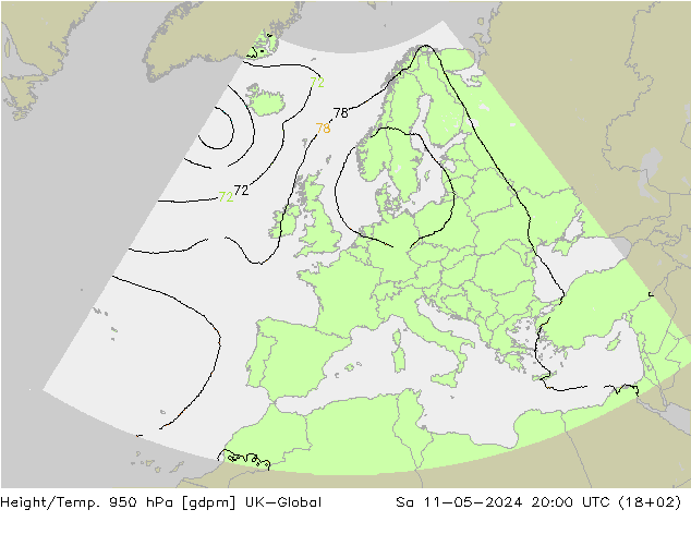 Height/Temp. 950 hPa UK-Global Sa 11.05.2024 20 UTC