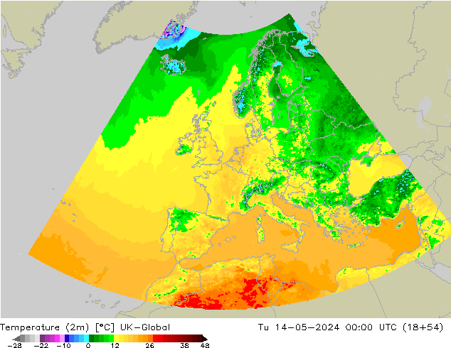 Temperatura (2m) UK-Global mar 14.05.2024 00 UTC