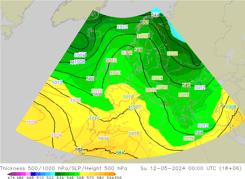 500-1000 hPa Kalınlığı UK-Global Paz 12.05.2024 00 UTC