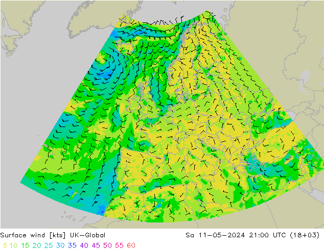 风 10 米 UK-Global 星期六 11.05.2024 21 UTC
