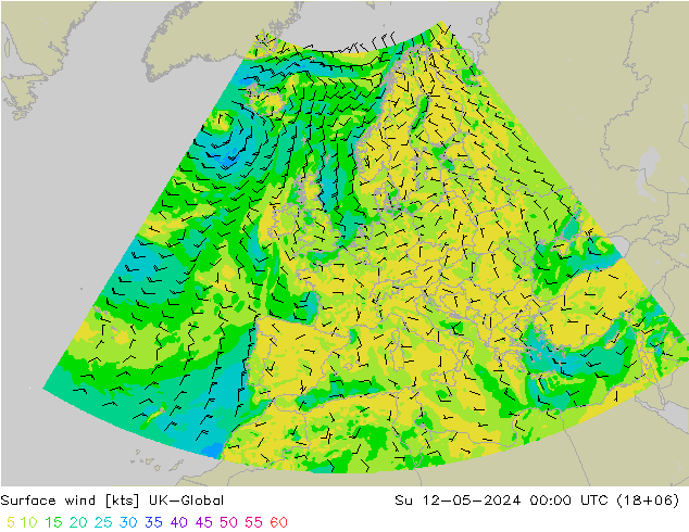 Surface wind UK-Global Ne 12.05.2024 00 UTC