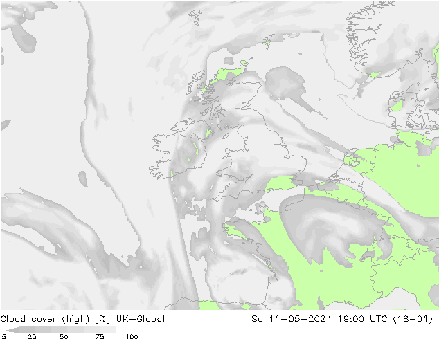 zachmurzenie (wysokie) UK-Global so. 11.05.2024 19 UTC