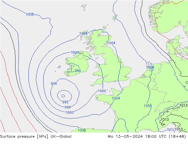 pression de l'air UK-Global lun 13.05.2024 18 UTC