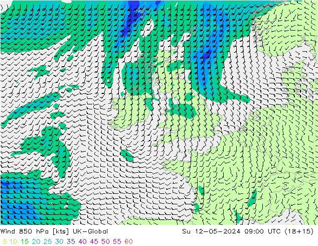 wiatr 850 hPa UK-Global nie. 12.05.2024 09 UTC