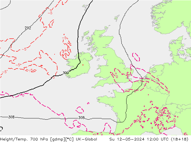 Geop./Temp. 700 hPa UK-Global dom 12.05.2024 12 UTC
