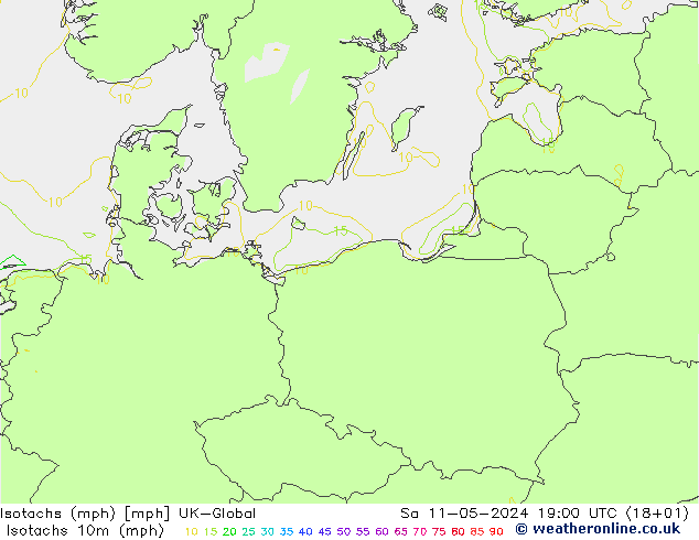 Isotachen (mph) UK-Global za 11.05.2024 19 UTC