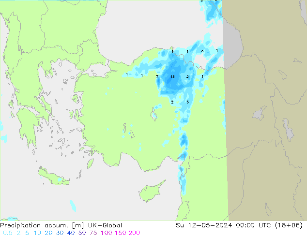 Toplam Yağış UK-Global Paz 12.05.2024 00 UTC