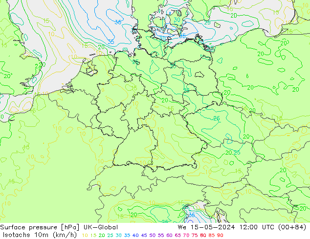 Isotachen (km/h) UK-Global wo 15.05.2024 12 UTC