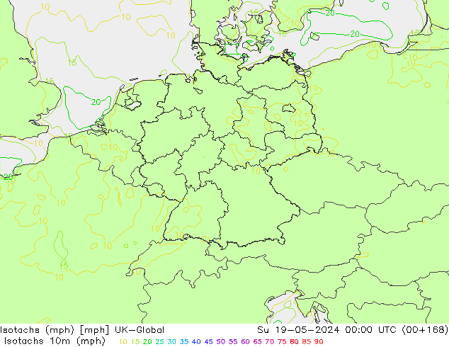 Isotachs (mph) UK-Global 星期日 19.05.2024 00 UTC