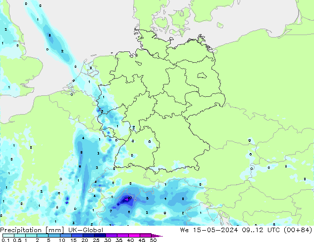 Neerslag UK-Global wo 15.05.2024 12 UTC