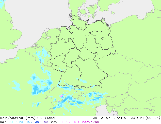 Rain/Snowfall UK-Global Po 13.05.2024 00 UTC