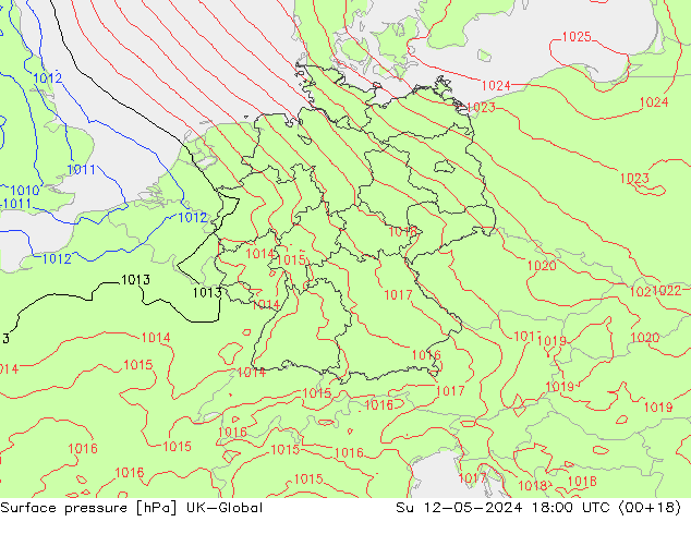 Presión superficial UK-Global dom 12.05.2024 18 UTC